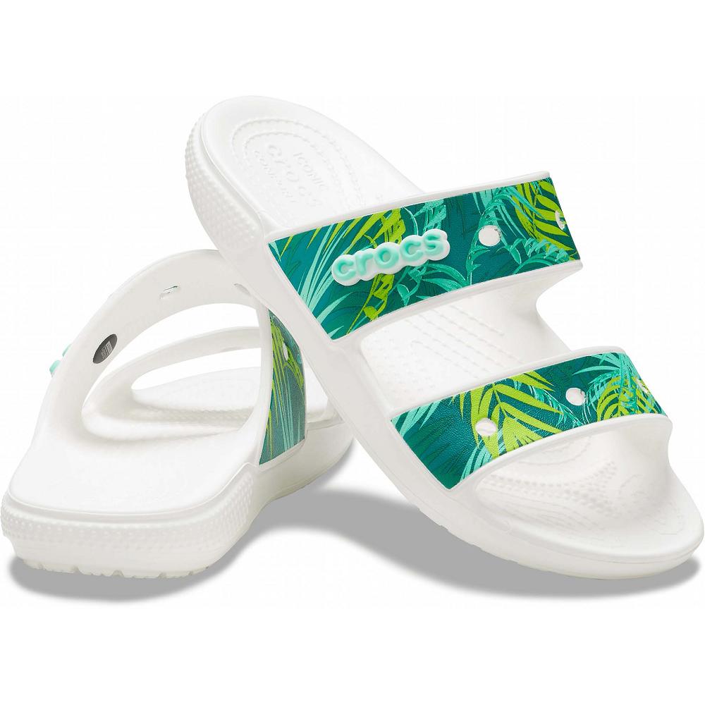 White Men's Crocs Classic Tropical Sandal Slides | NZ 1281UZGT